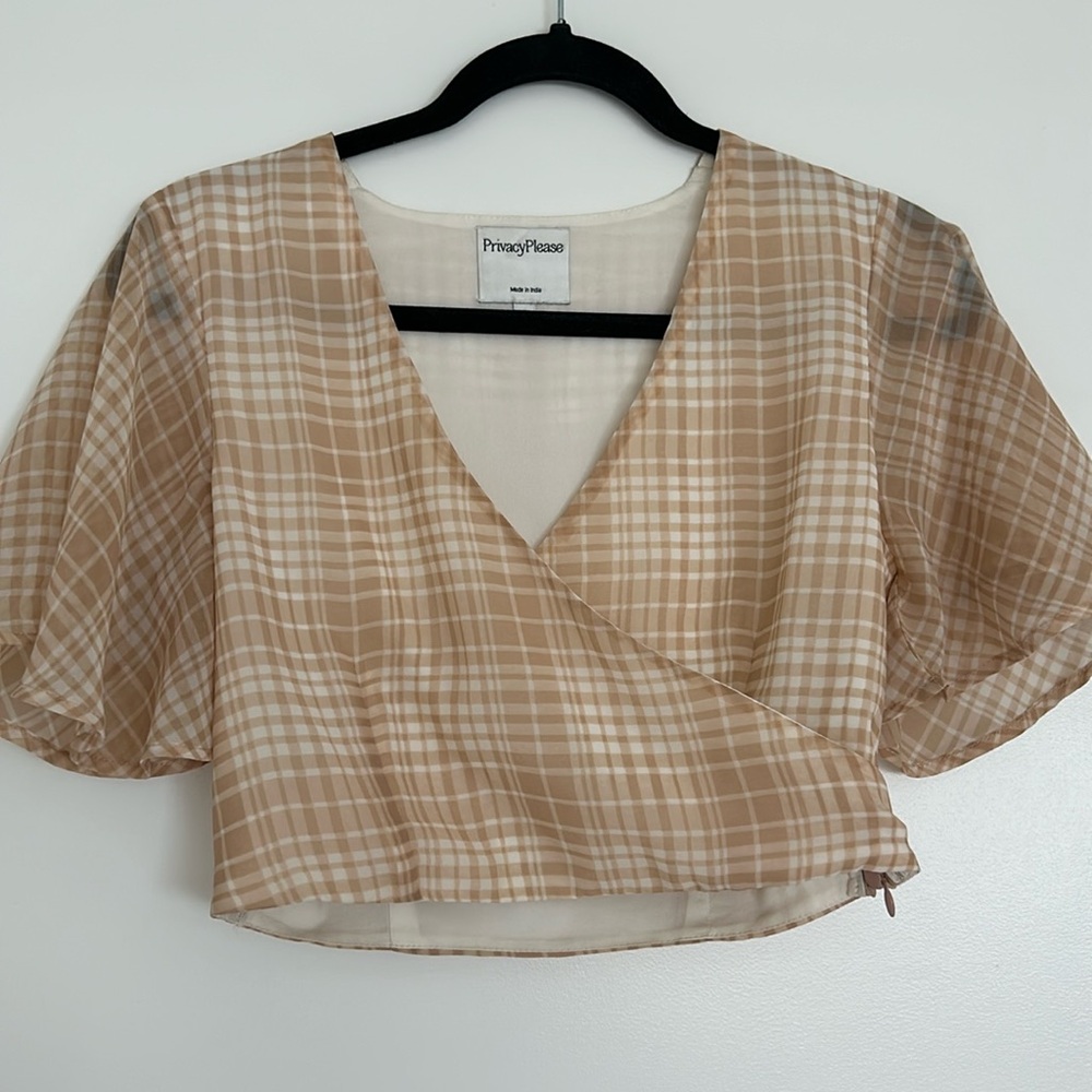 Pink and white plaid crop top